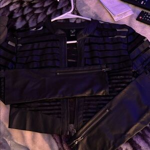 Windsor Black Faux Leather Striped Crop Jacket